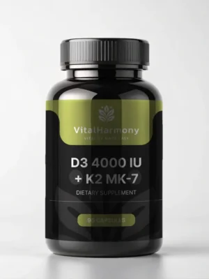 VitalHarmony VH.Nutra D3 4000 IU + K2 MK-7 – Didelio stiprumo kaulų ir imuniteto palaikymas – kapsulės imunitetui stiprinti