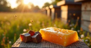 Propolis: kas tai, nauda gerklei ir imunitetui 1 Propolis – natūrali bičių derva su koriu ir aviliais pievoje