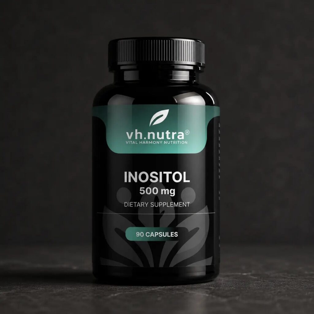 Sporto ir maisto papildai : Stipresnis RYTOJ prasideda ŠIANDIEN! 4 VH.Nutra Inozitolis 500 mg 90 kapsulių – juodas buteliukas su tamsiai žaliu etiketu